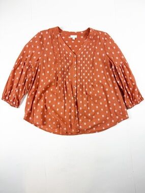 J.Jill Women's Rust Floral Pintuck Button-Front Blouse Large